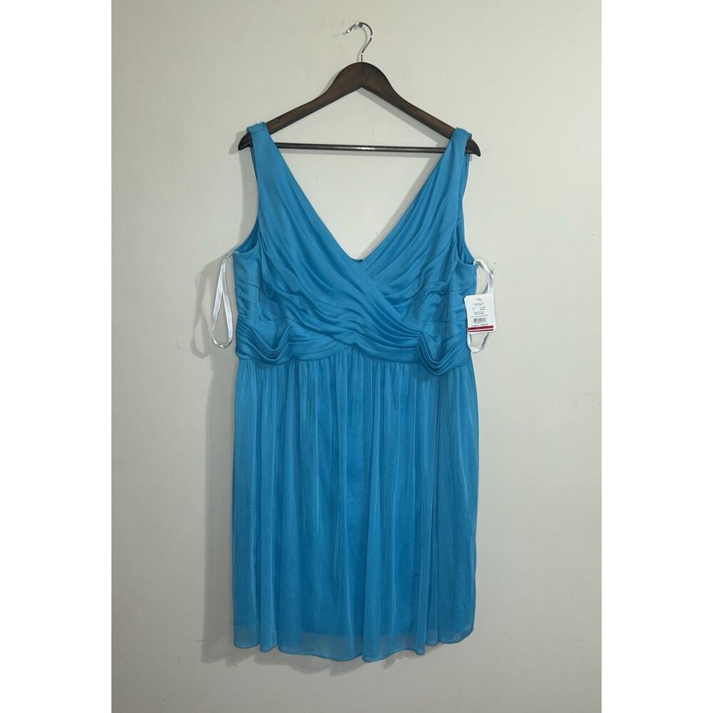 David's Bridal Women Cocktail Short Blue Cowl Back Mesh Zipper Dress Size 22
